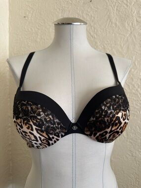 Victoria’s Secret Leopard Print Black Lace Push-Up Bra 34C